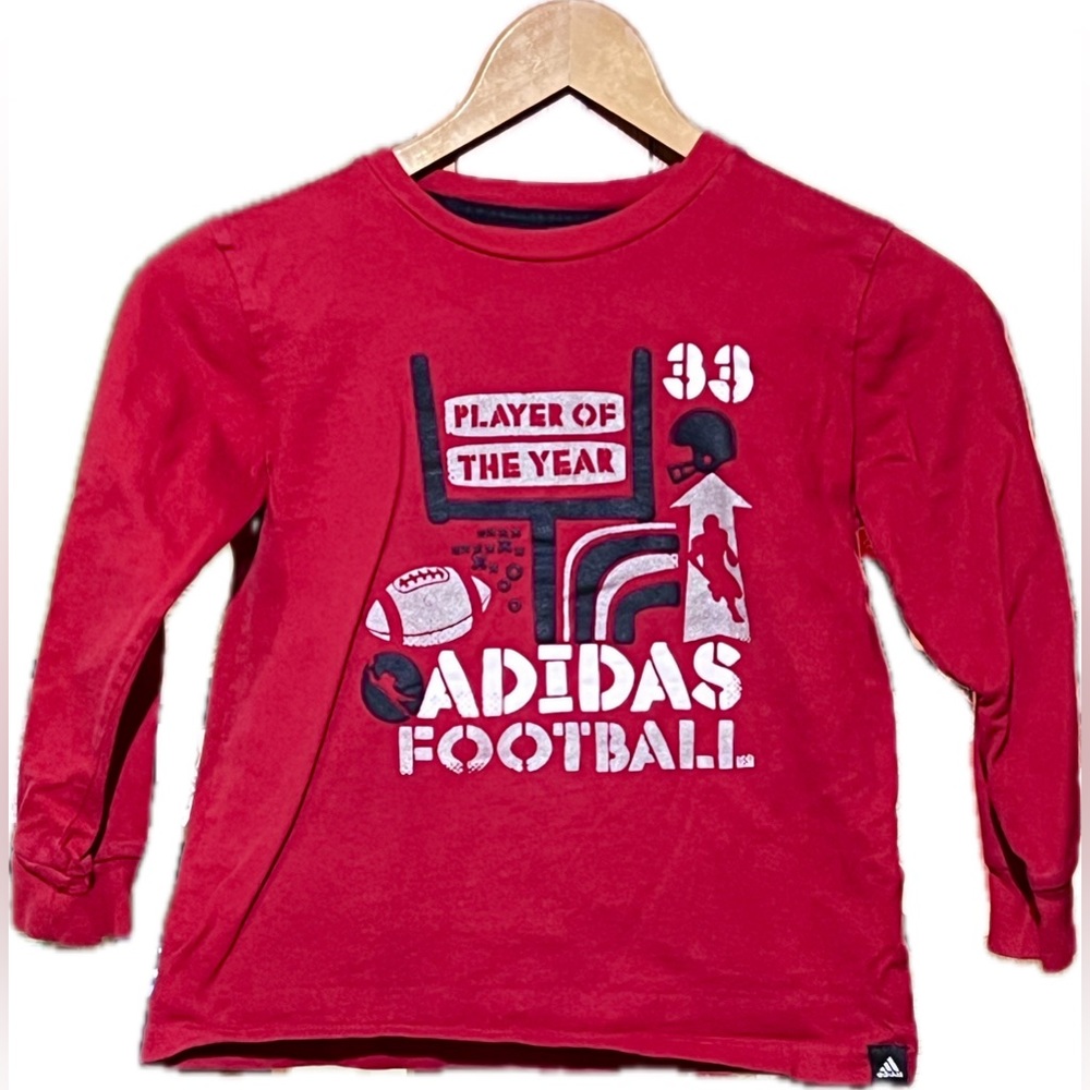 Adidas football boys size 6, long sleeve red T-shirt, EUC